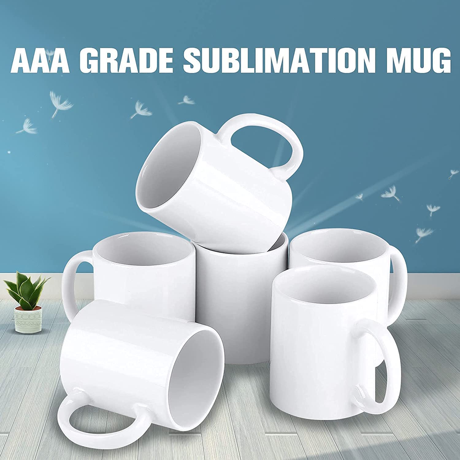 11oz White Sublimation Coated Mugs x 6