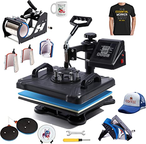 8-In-1 Swing-Away Heat Press Machine (For T Shirt, Mug, Cap, Phone Cases, Plate, Bags & More)